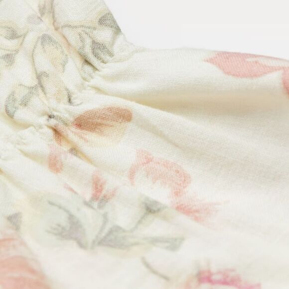 Linen square neck puff sleeve cropped blouse floral size M - Picture 10 of 14